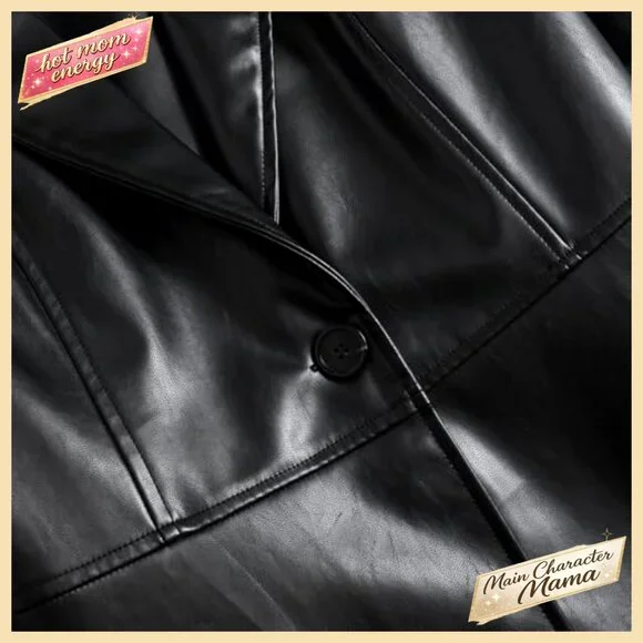 Faux Leather Trench Coat with Belt Long Sleeve Motorcycle Biker Jacket
